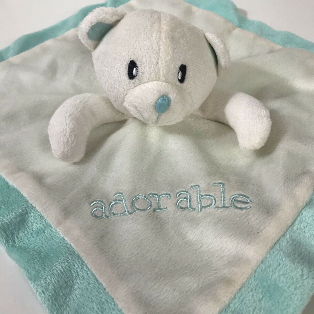 Mini Bean “Adorable” Bear Lovey Mint Green White Baby Security Blanket